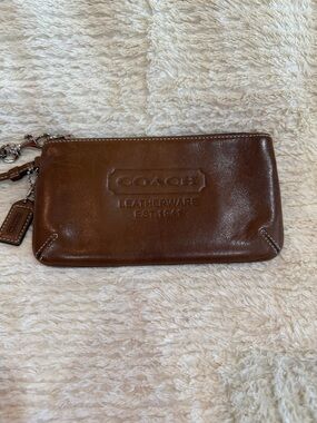 Coach Brown Leather Logo Wristlet Pouch